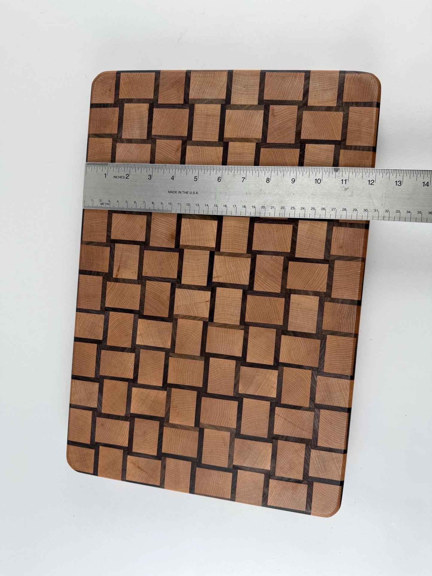 Handmade End-grain Basket-weave Cutting Board, Solid Walnut and Maple, 1.5-inch Thick, Heavy Duty, built-in handles