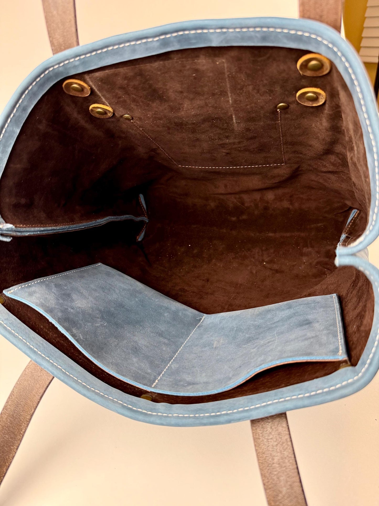 Handmade Blue Leather Tote Bag / Purse (prototype)