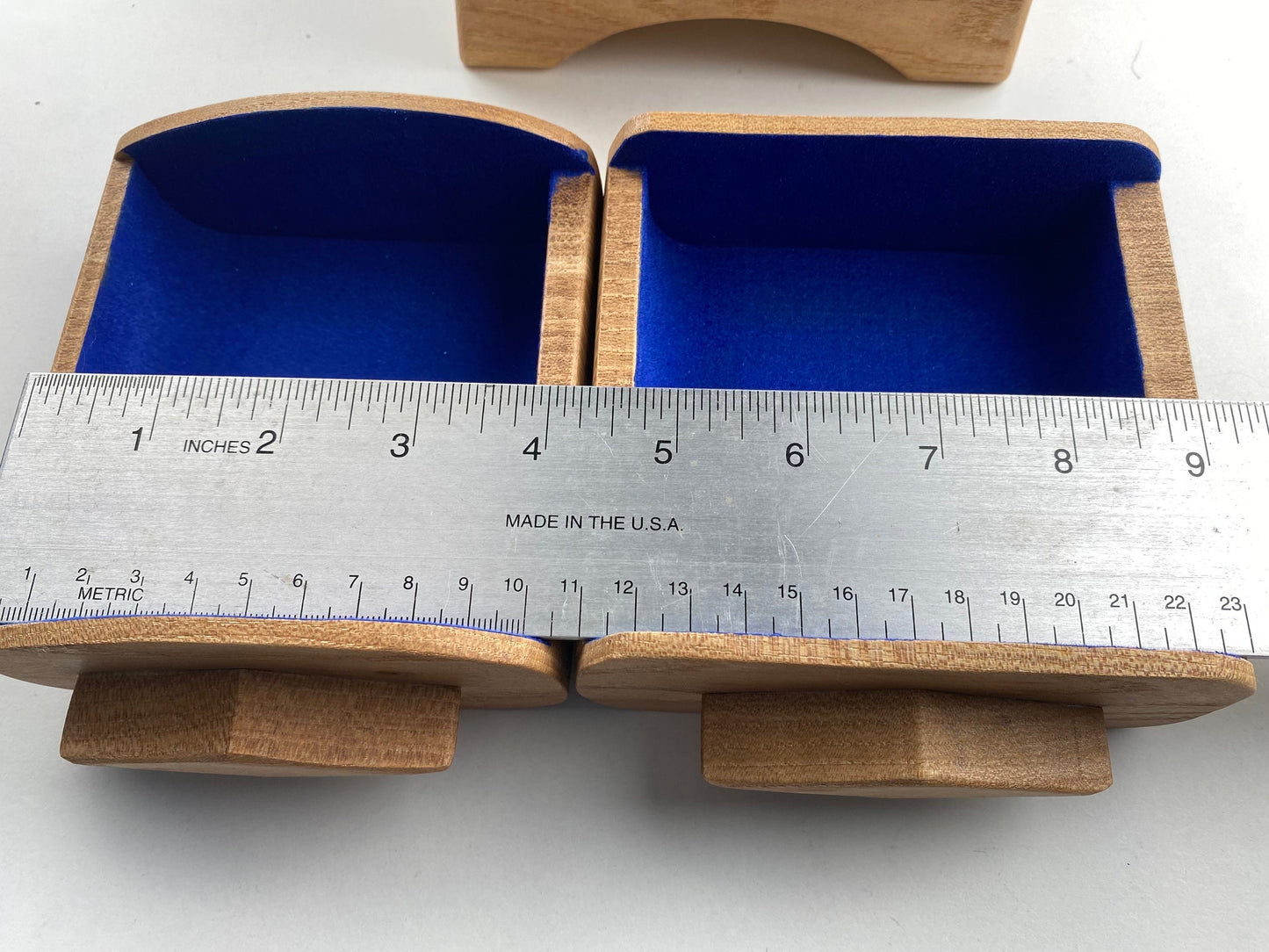 Small Handmade Keepsake Box - Elm wood - sleek 2-drawer with Blue Flocking (locally sourced wood) - bandsaw box